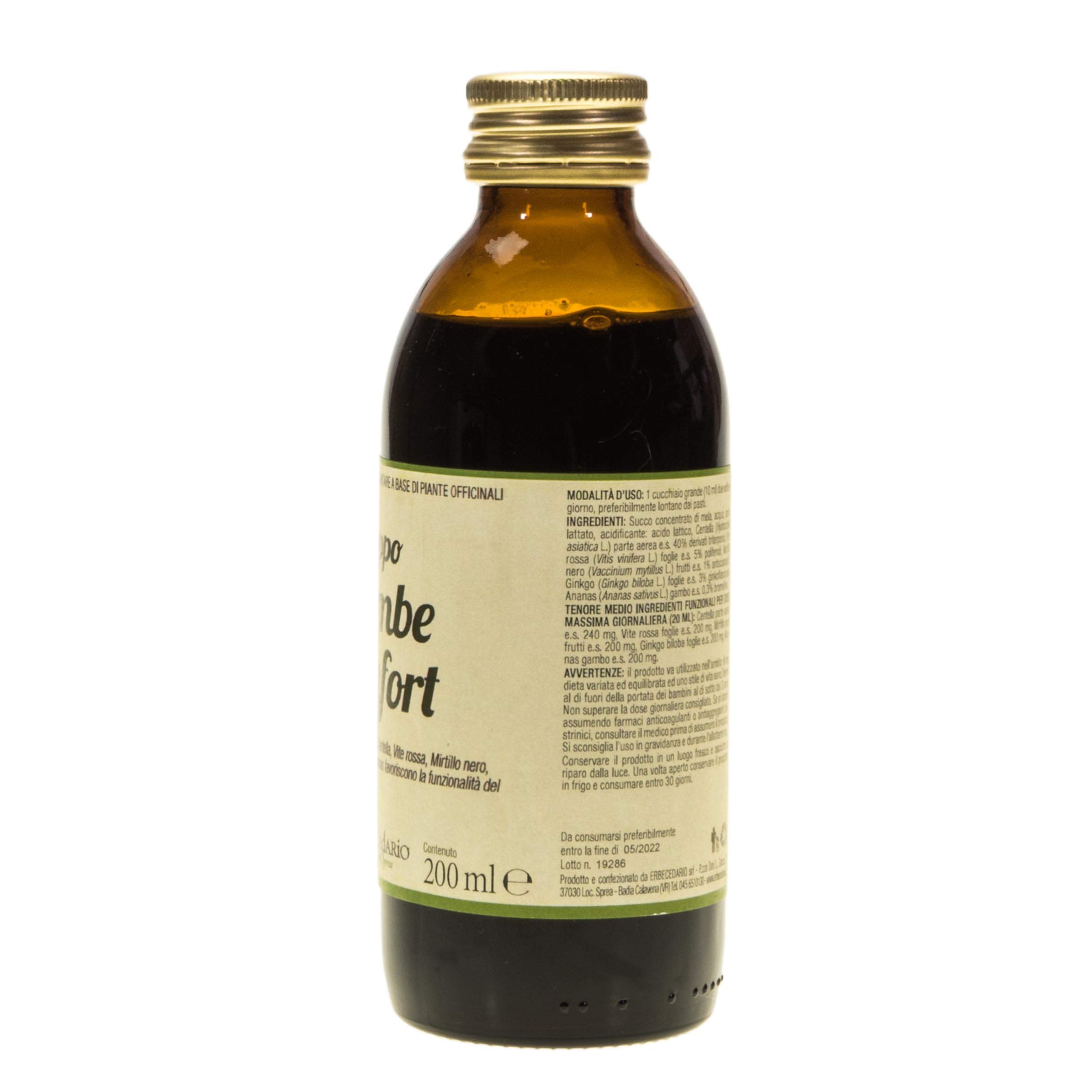 Sciroppo Gambe Confort con Vite rossa, Per Gambe gonfie e pesanti, Benessere della circolazione gambe, dei vasi sanguigni, e del microcircolo, Integratore circolazione gambe 1 Flacone Da 200ml