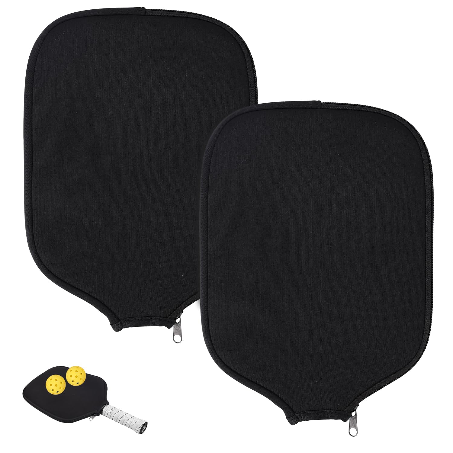KINBOM2pcs Neoprene Pickleball Paddle Covers, Universal 8.6 x 12.2 inch, USAPA Standard & Elongated Paddles (Black)