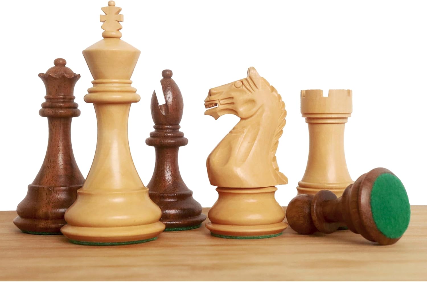 Royal Chess Mall - 4" Fierce Knight Staunton Chess Pieces Only Set - Golden Rosewood & Boxwood