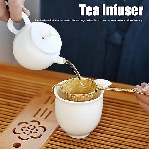 Miniatura 4 de Natudeco Infusor de té de cobre puro, colador de té de mango largo, colador de tetera, colador de té suelto, colador portátil para té empinado,