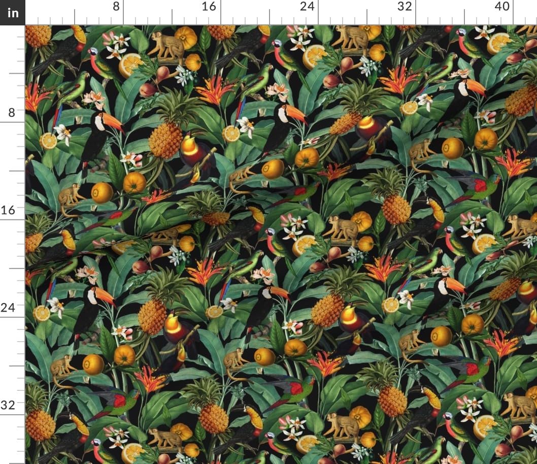 Spoonflower Fabric - Nature Botanical Tropical Toucans Monkeys Parrots Printed on Petal Signature Cotton Fabric by The Yard - Sewing Quilting Apparel Crafts Decor
