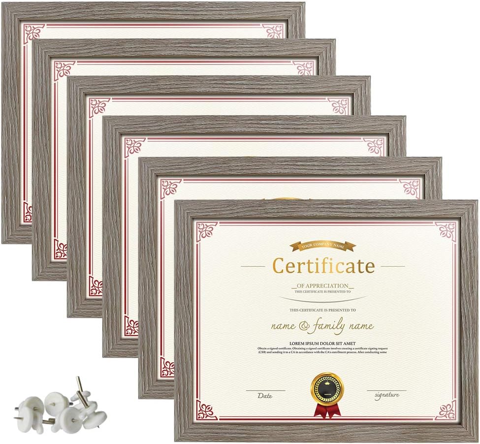 8.5 x 11 Certificate Picture Frames Set of 6 Rustic Distressed Wall Hanging Table 11x8.5 Graduation Diploma Document Award Photo Frame
