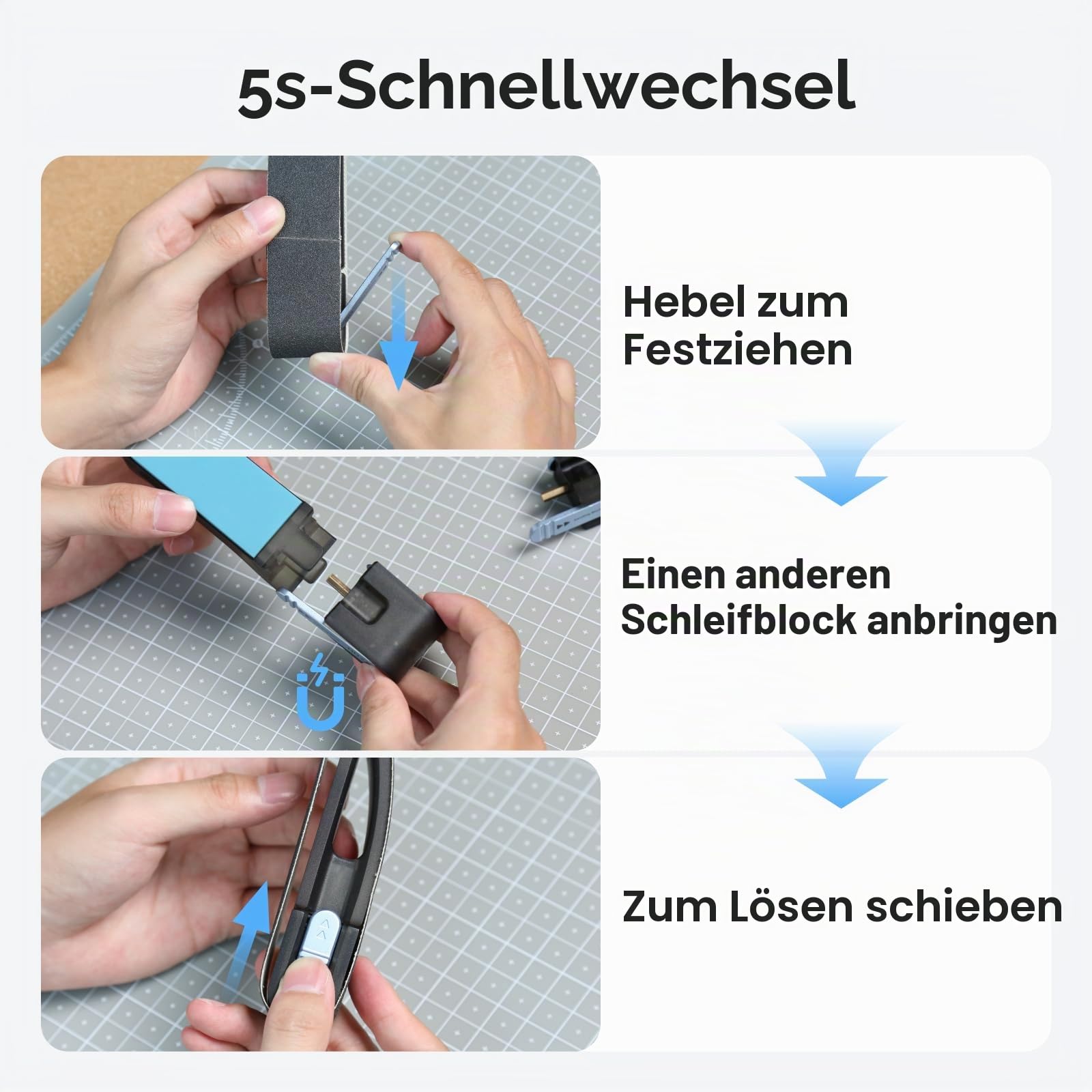 HOZO NeoBlock Premium Geschenk-Set – 1 Griff + 3 austauschbare Köpfe mit 60 Schleifbändern (120/180/240/400/600/800 Körnung, je 10 Stück), Geschenkbox-Verpackung für DIY- & 3D-Druck-Liebhaber