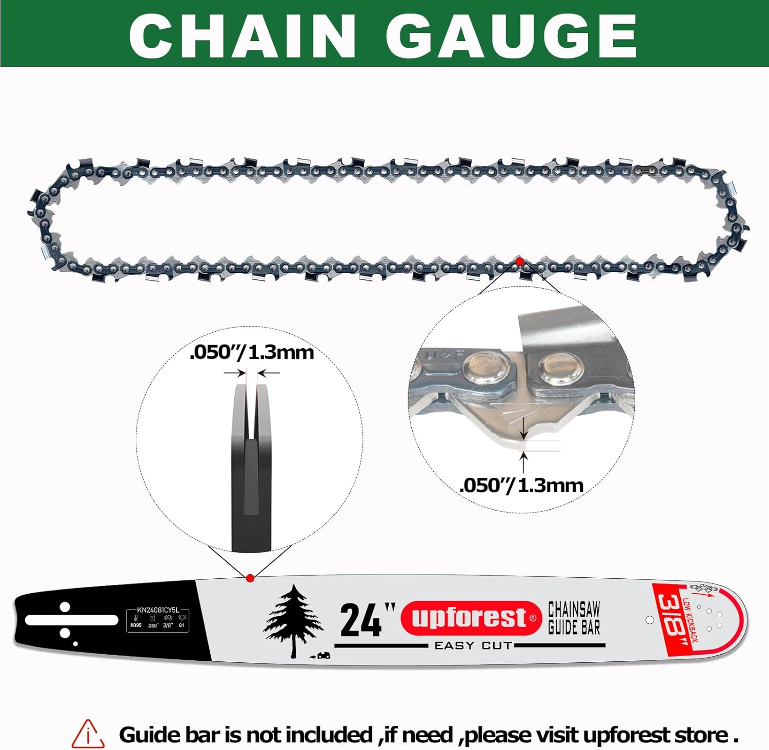 24 Inch Chainsaw Chain 3/8" Pitch- .050" Gauge 81 Drive Links Fits Echo CS-590, CS-620P,Homelite 330, 360 Poulan and More (3 Chains)(72ELP81X3)