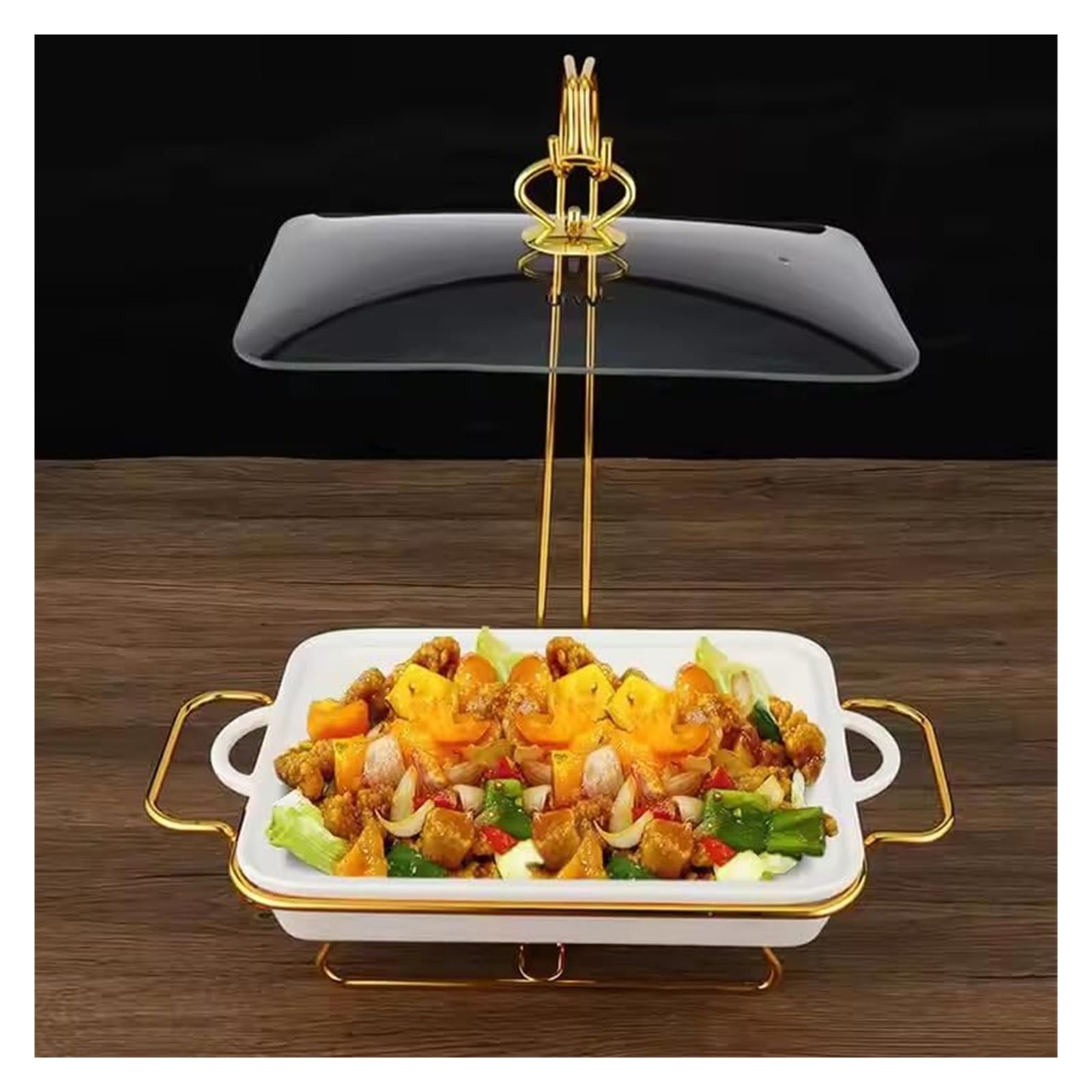Scaldavivande da Buffet in Ceramica con Coperchio Cucina a Buffet | Con Cornici Dorate e Supporti Scaldavivande for Feste a Buffet