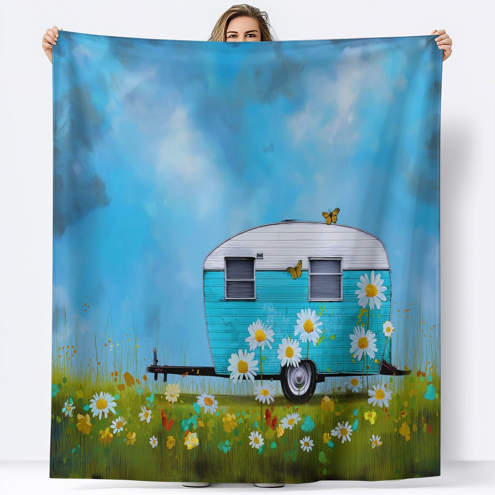 Genérico Polarowy koc flanelowy dla dzieci i dorosłych 200 x 200 cm, koce na sofę z nadrukiem śliczny kreskówkowy zwiastun - niebieski miękki ciepły ciepły oddychający lekki koc