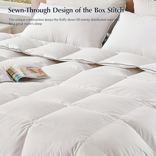 Miniatura 5 de PACIFIC COAST Edredón de plumón de ganso tamaño King, 100% algodón, extra esponjoso, relleno de edredón blanco, suave, transpirable, para todas las