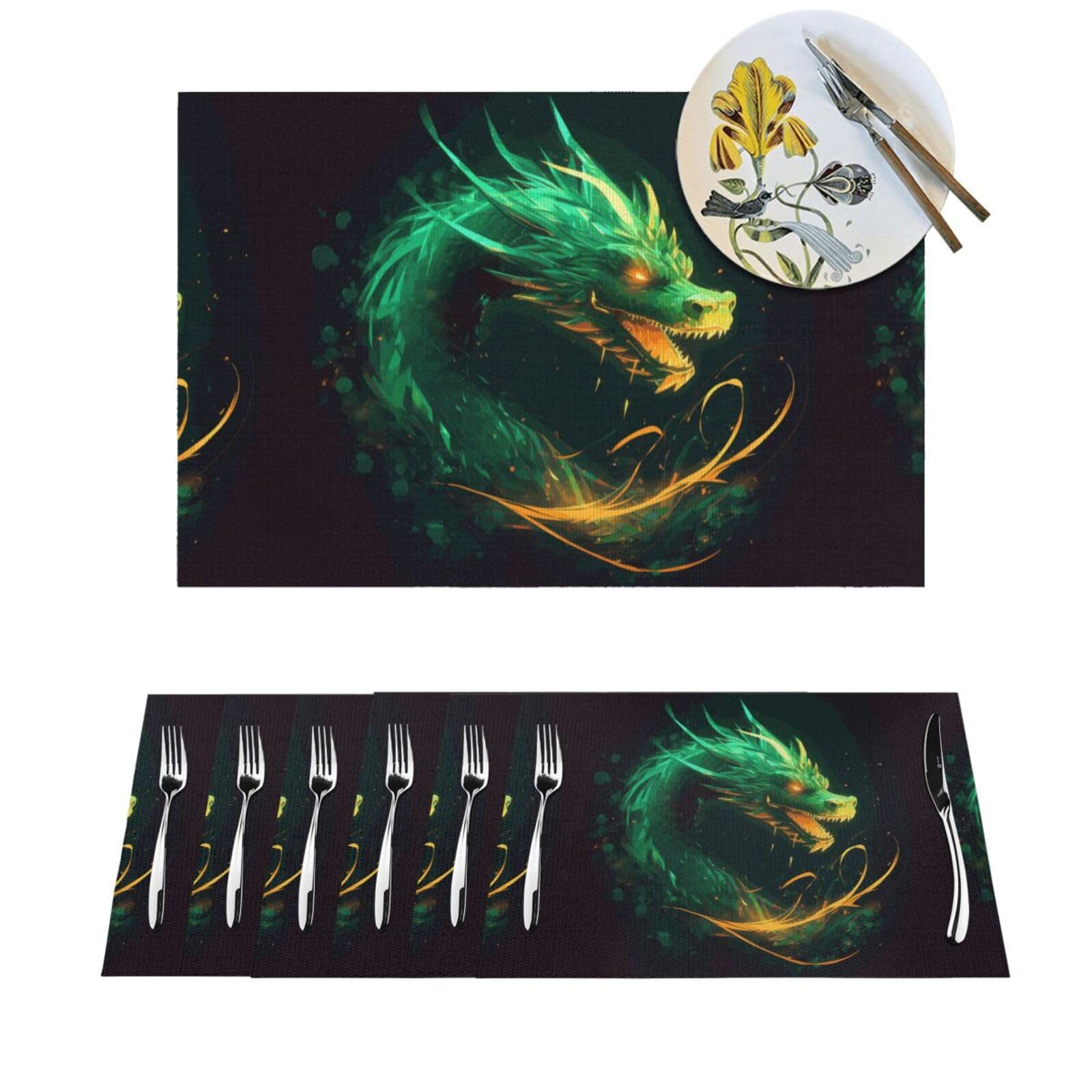 Woven Placemats Chinese Dragon Durable Table Mats Indoor Place mats Washable Non-Slip Heatproof Woven Placemats for Dining PVC Place Mat for Dinners Wedding Parties