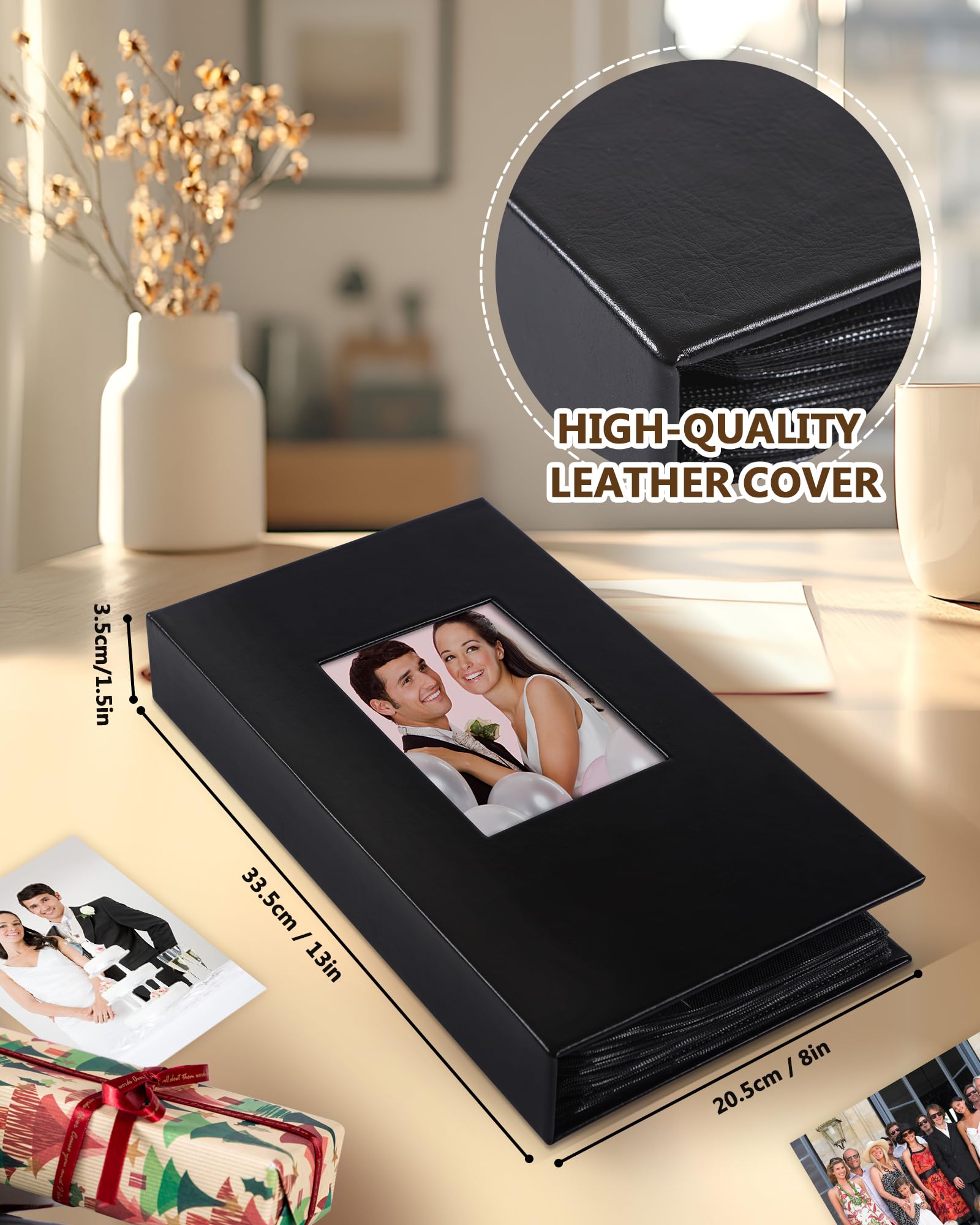 Yuforr Leather Hardcover Photo Album 300 Pockets 6x4 Slip in, Memory Photo Books with Front Window - Image 3