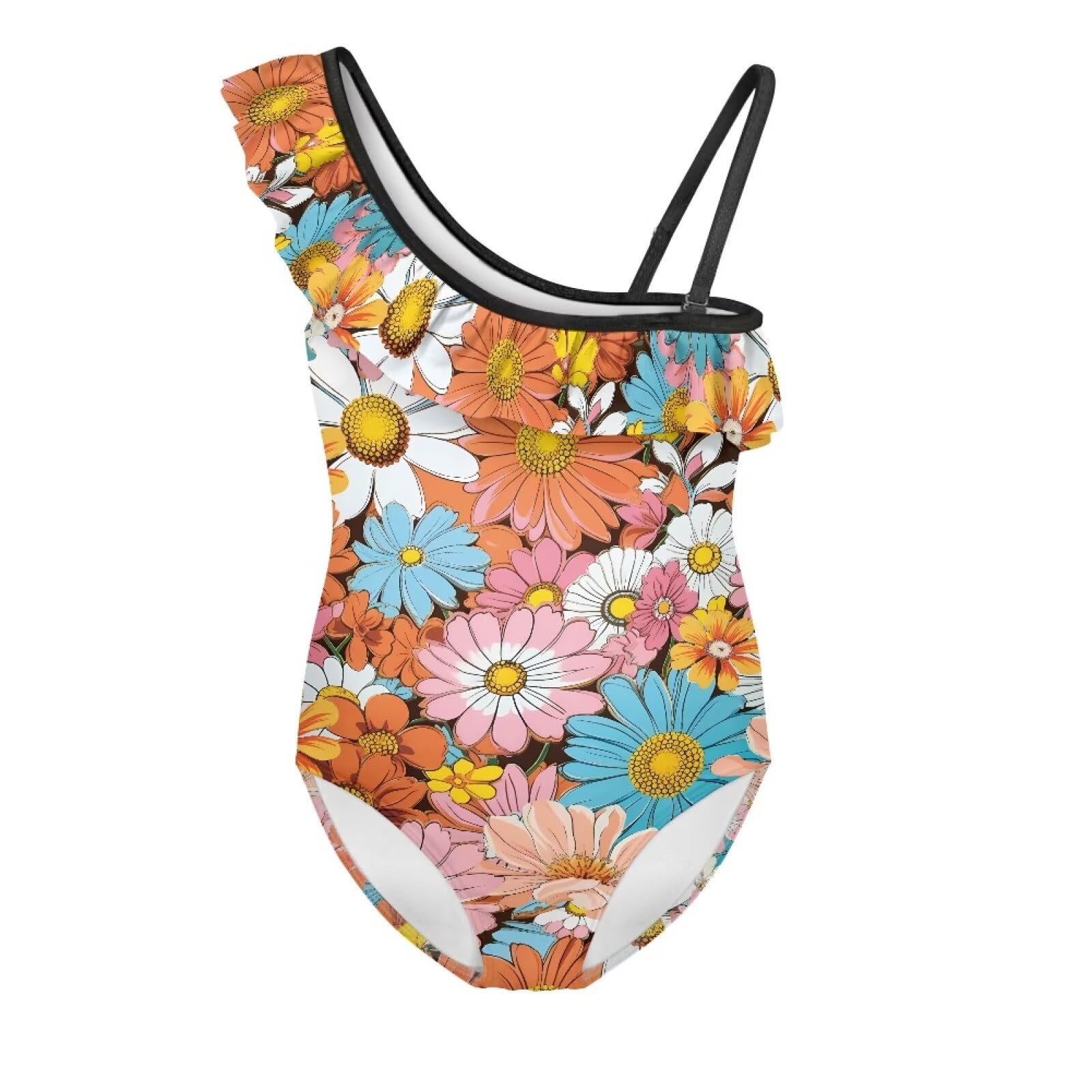 Girls One Piece Bathing Suit,Slim-Fit Ruffle Strap Swimsuit with Adjustable Strap Quick Dry Summer Beach Swim Suit
