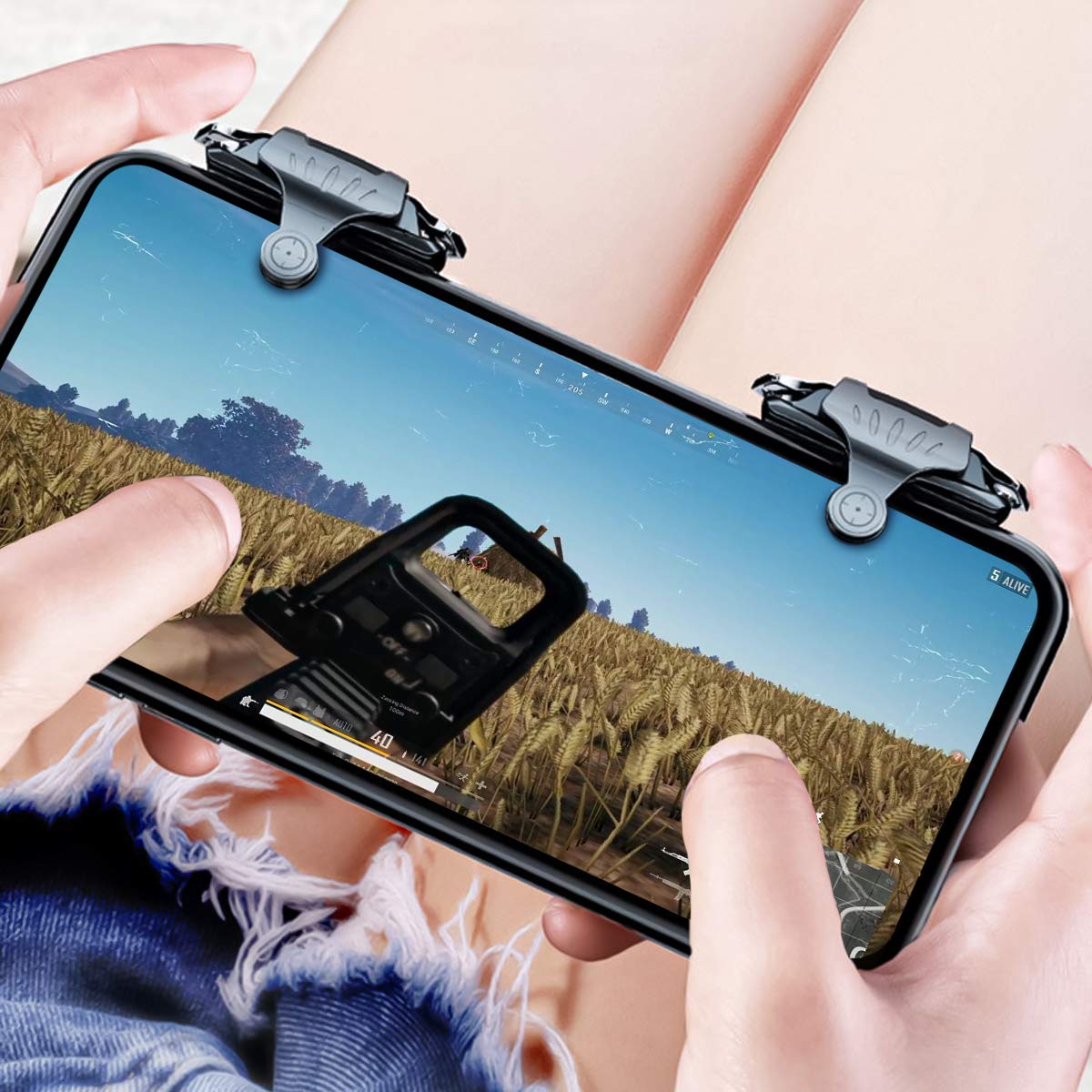 Newseego Trigger di Gioco Mobili PUBG, Controller Sensible per Smartphone L1R1 Pulsante di Gioco di Shoot&Aim Accessori di Telefono per Knives Out/PUBG/Rules of Survival per Android e iOS(1 Paio)-Nero