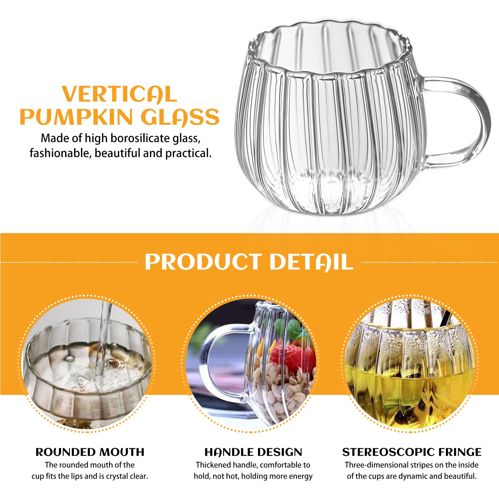 2 Stück Kürbis-Gläser - Transparente Becher In Kürbisform 11,5x8x7cm