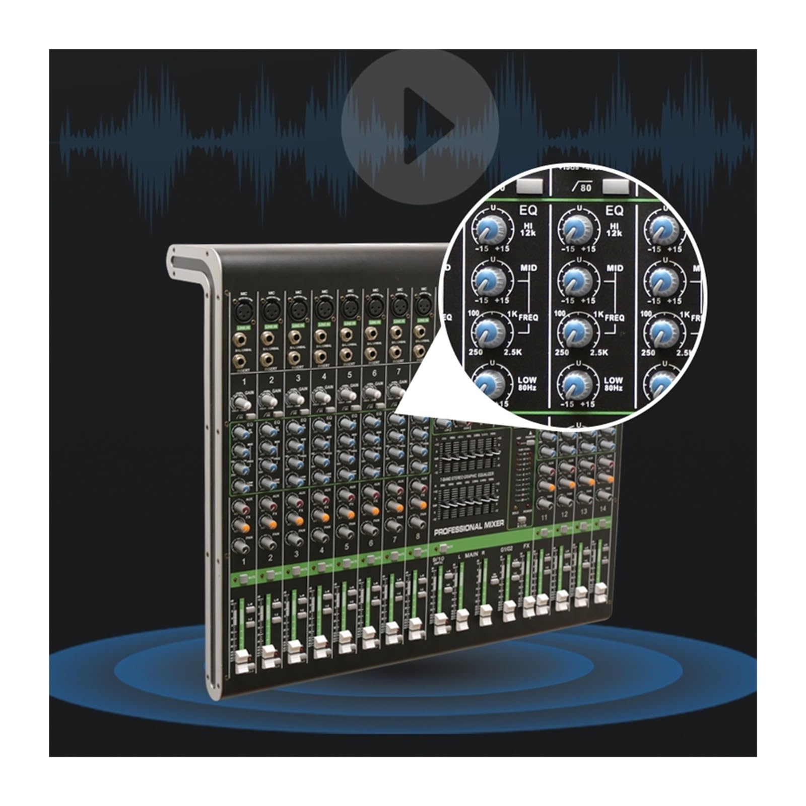 Mixer audio, Console DJ Mixer USB con equalizzazione a 7 stadi e 12/8 canali, 16 DSP for la registrazione di performance in conferenza(12 Channel Mixer)