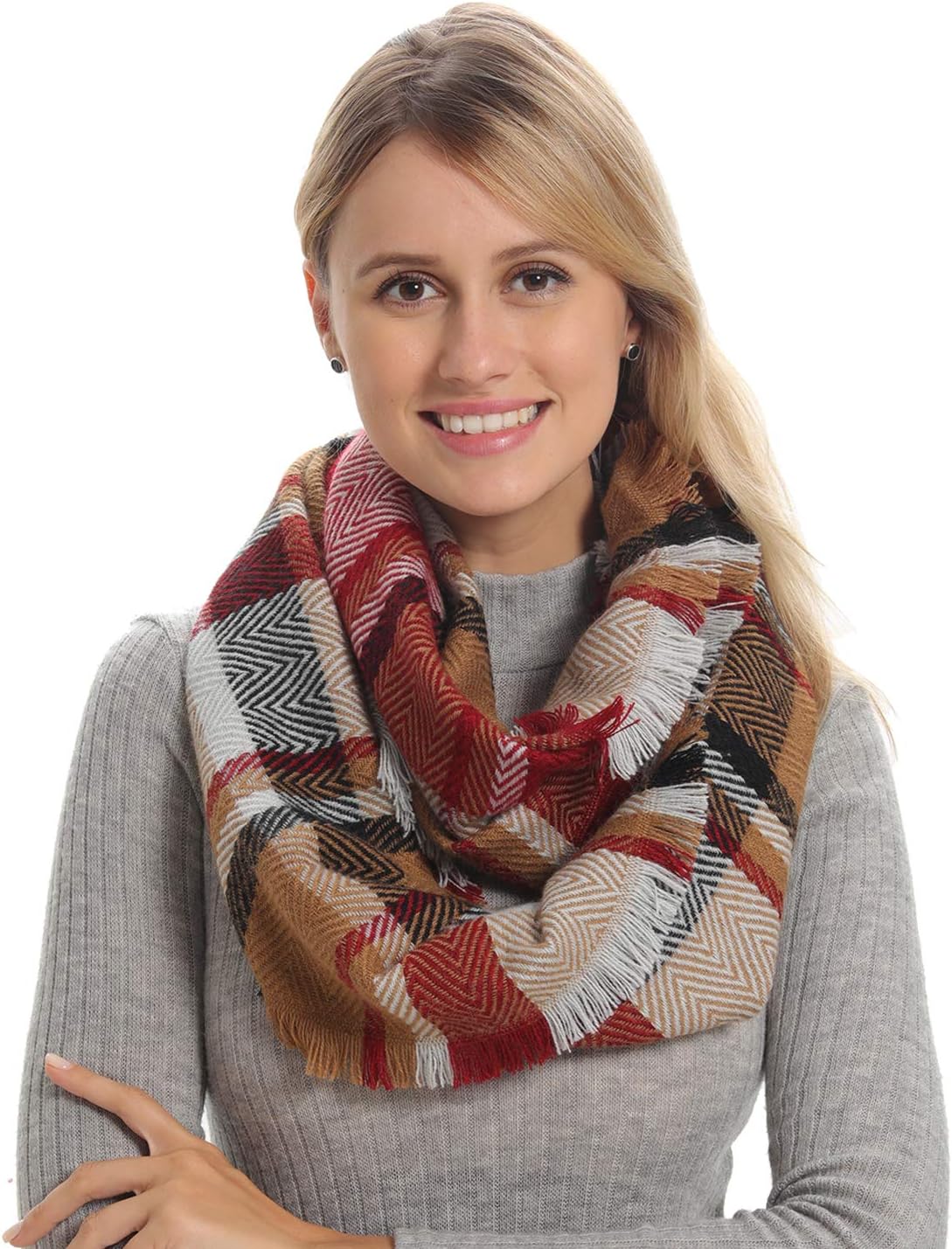 GenovegaWomen Plaid Infinity Scarf for Winter, Cashmere Feel, Cozy Warm for Winter