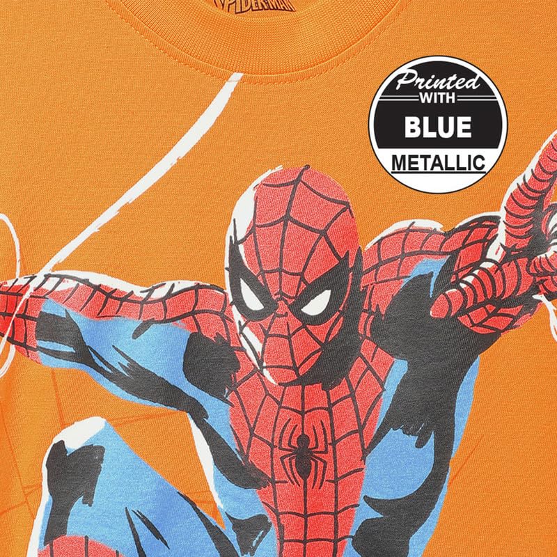 Image of Kidsville Spiderman Printed Regular Fit Orange Cotton Boy's T-Shirt