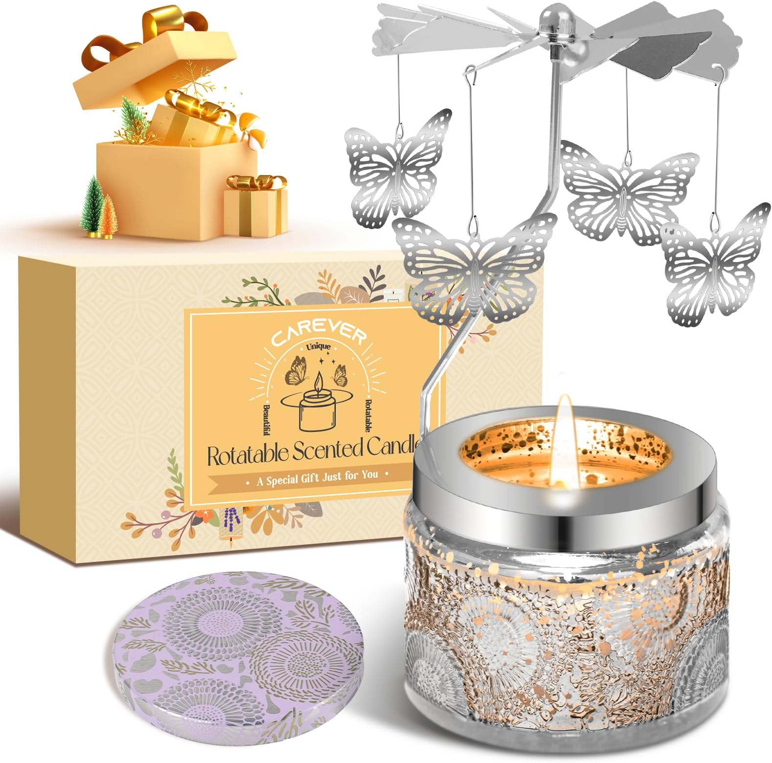 Birthday Gifts for Women Butterfly Candles - Rotatable Candle Unique Gift Ideas for Mom Her Sister Femal Friends Girlfriend Daughter On AnniversaryClimatePartner certified