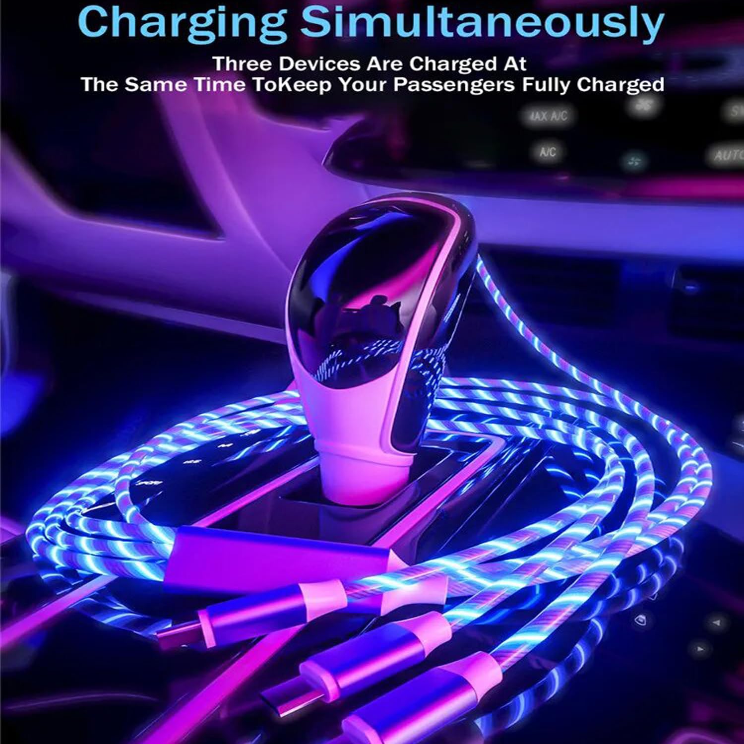 Multifunction 3 in 1 Glowing LED Light Charging Cables,Flowing Luminous Micro USB Type C PD Phone Accessories Charge Cord 3A Fast Charging Cord for Car,Home,Office,Travel (3.3ft-1pcs) image 4