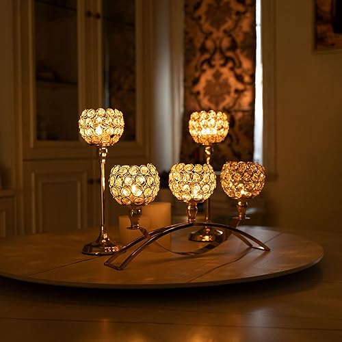 Miniatura 5 de VINCIGANT Juego de 3 portavelas dorados para centros de mesa de boda, portavelas de té candelabros con 3 brazos para chimenea, decoración del hogar,