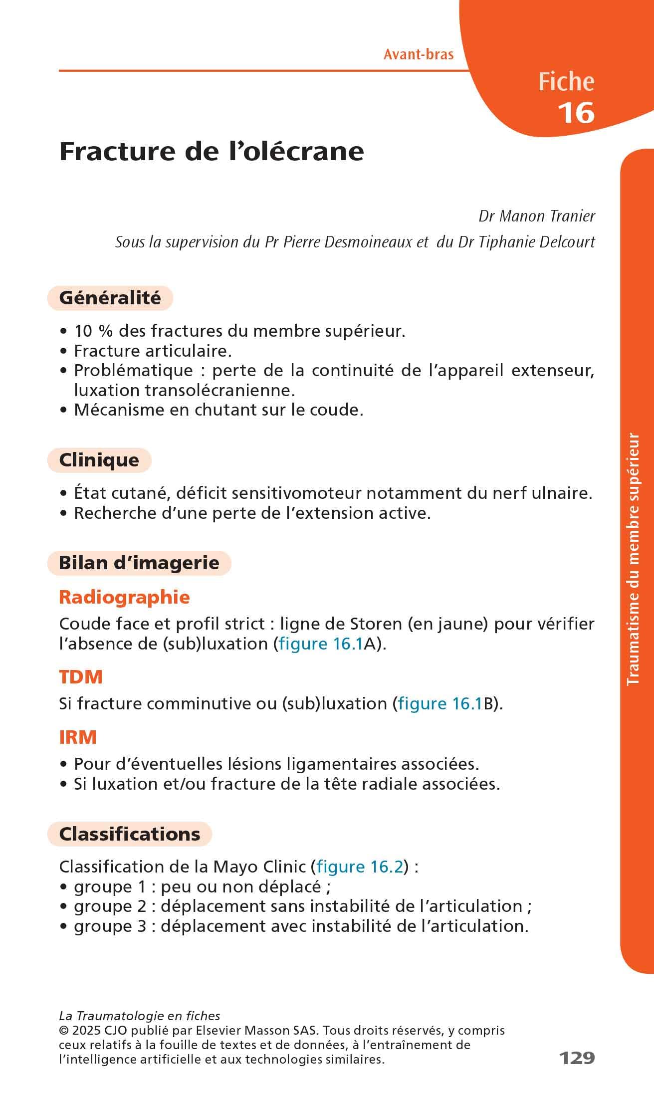 La Traumatologie en fiches
