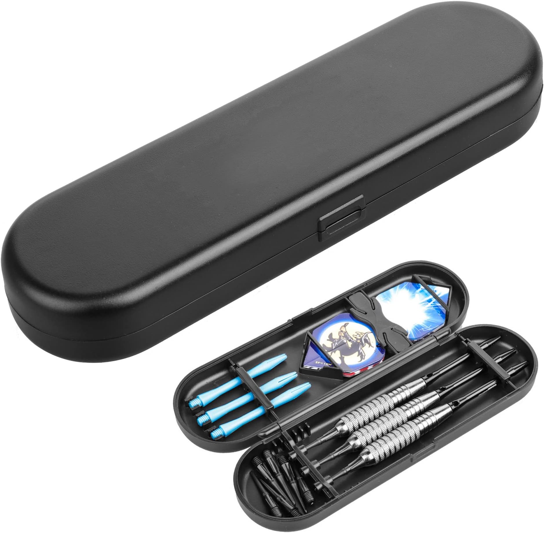 LONGHAODart Box, Darts Case, Darts Bag Box, Hard Shell Dark Case, Dart Case, Carry Bag Accessories, Black Dart Case, Suitable for Dart Tips, Dart Bars and Dart Flights, black, Additional pocket