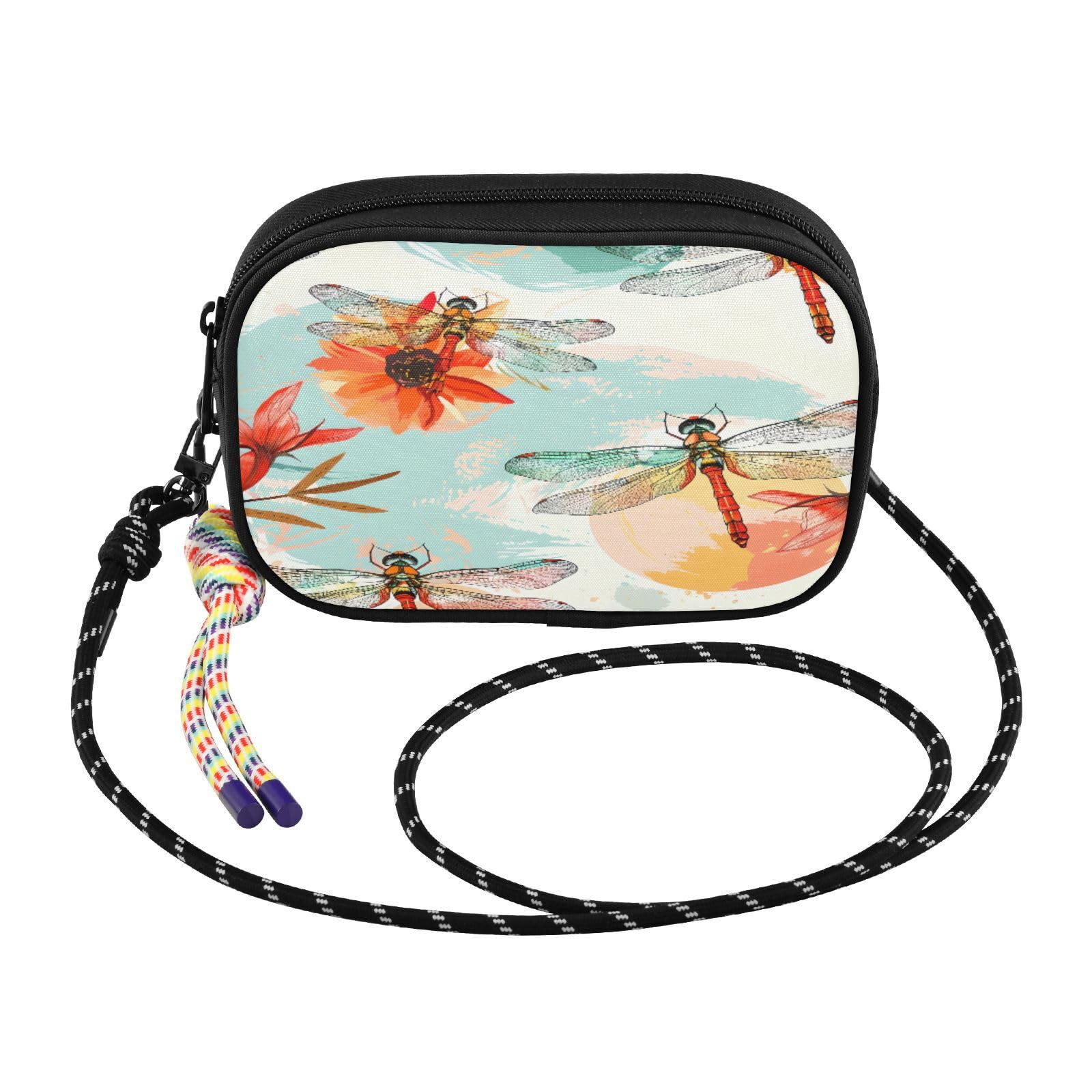 Women's Lightweight Crossbody Phone Purse with Adjustable Strap, Mini Nylon Wallet Bag for Essential Daily Carry, Hands-Free Travel Wallet for Cards Cash Keys, Dragonfly (12)