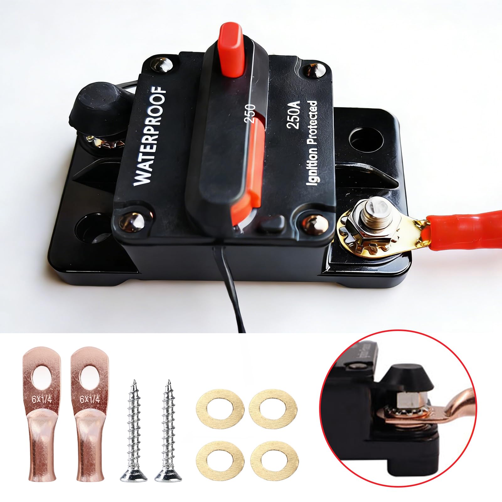 2 pz Interruttore 250A 12V-48V DC per Motori da pesca a traina Barca ATV Alimentazione Manuale con Fusibile in Linea impermeabile Reset Manuale Interruttore per auto, barca (250A)