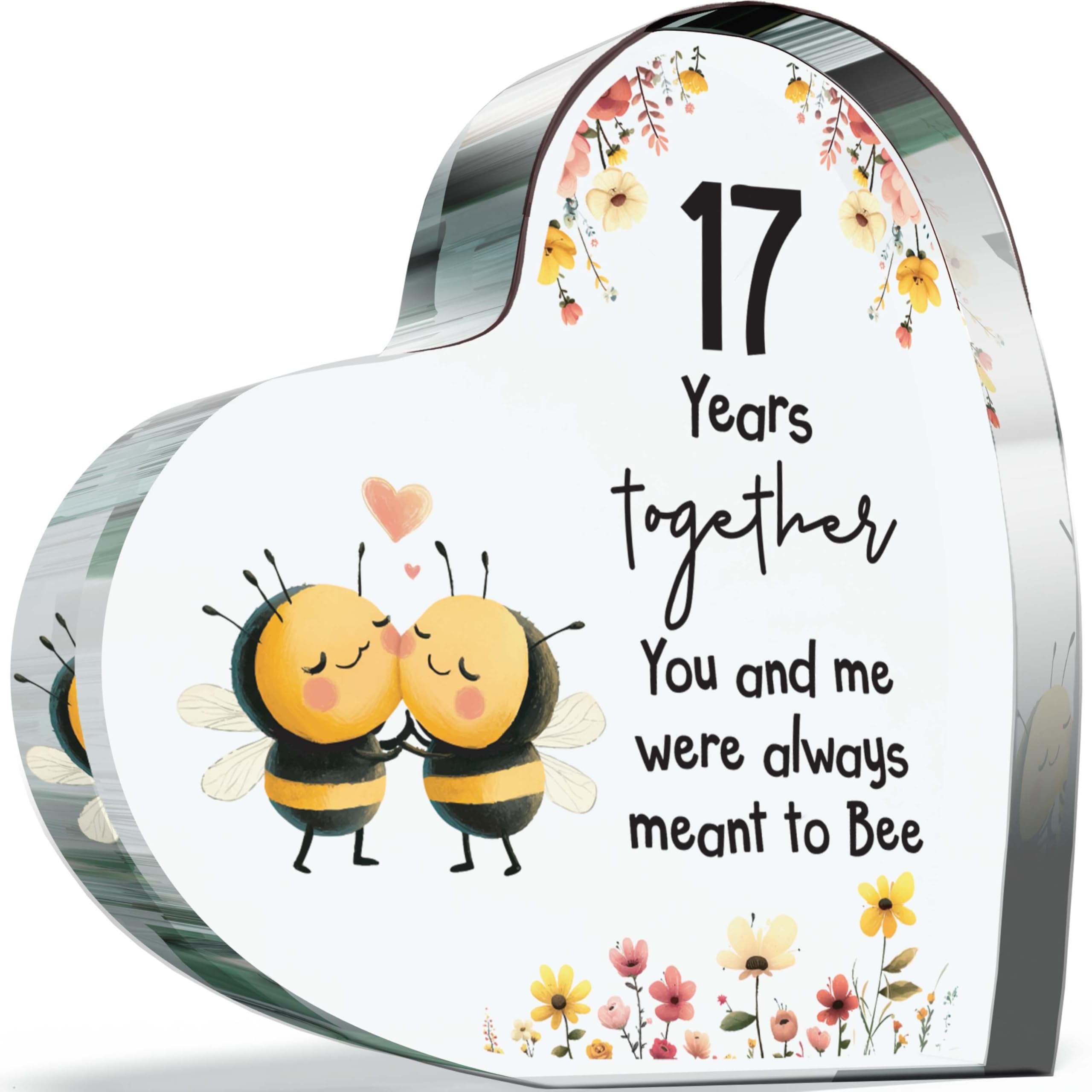 Giftzie Women's 17 Th Anniversary Acrylic Heart Plaque For Wife Or Husband, Meant To Bee