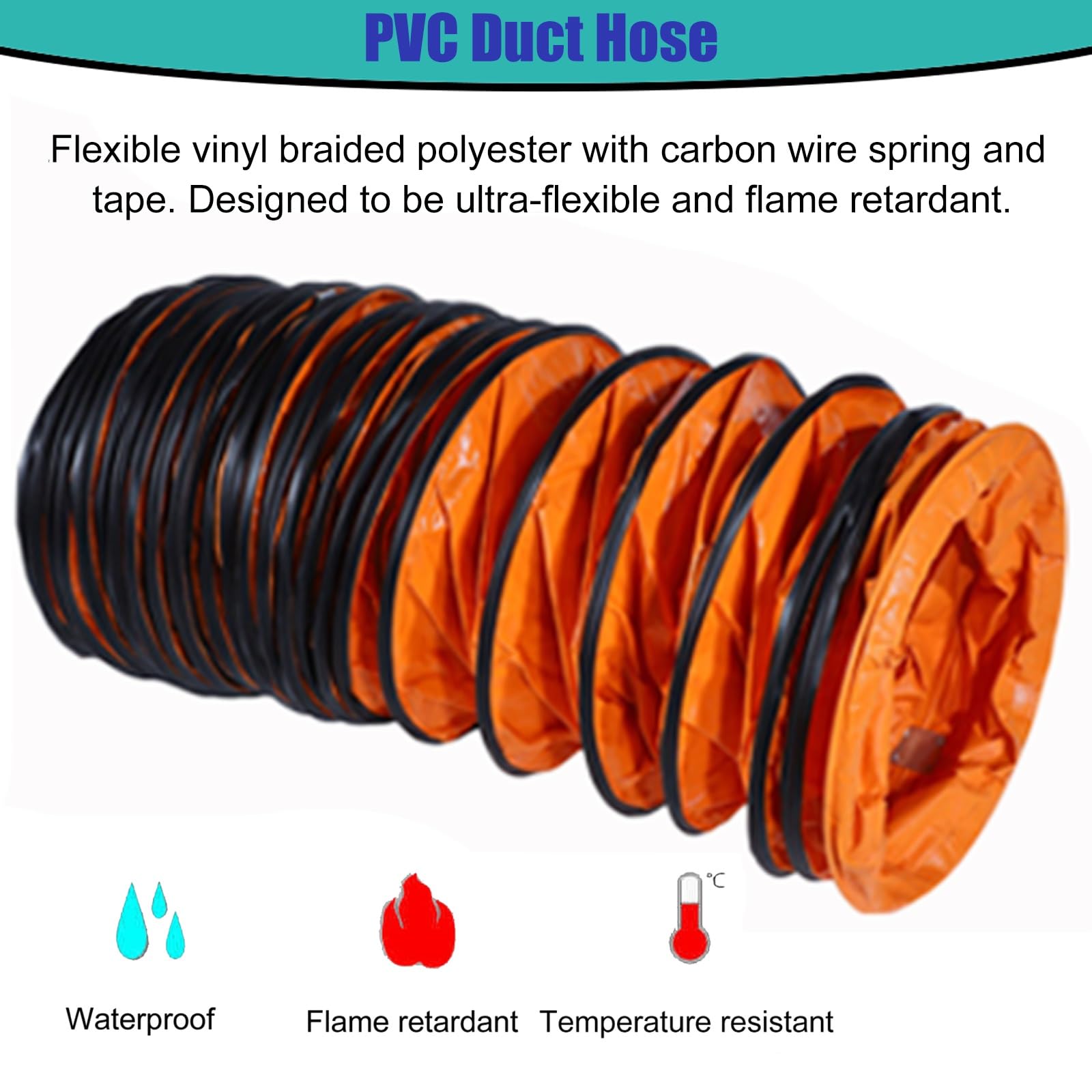 Orange - Conducto flexible comercial para fábricas y túneles y automóviles, expandible, ventilador, ventilador de utilidad, ignífugo, manguera de conducto de 450 mm de diámetro, 17 3/4 pulgadas de