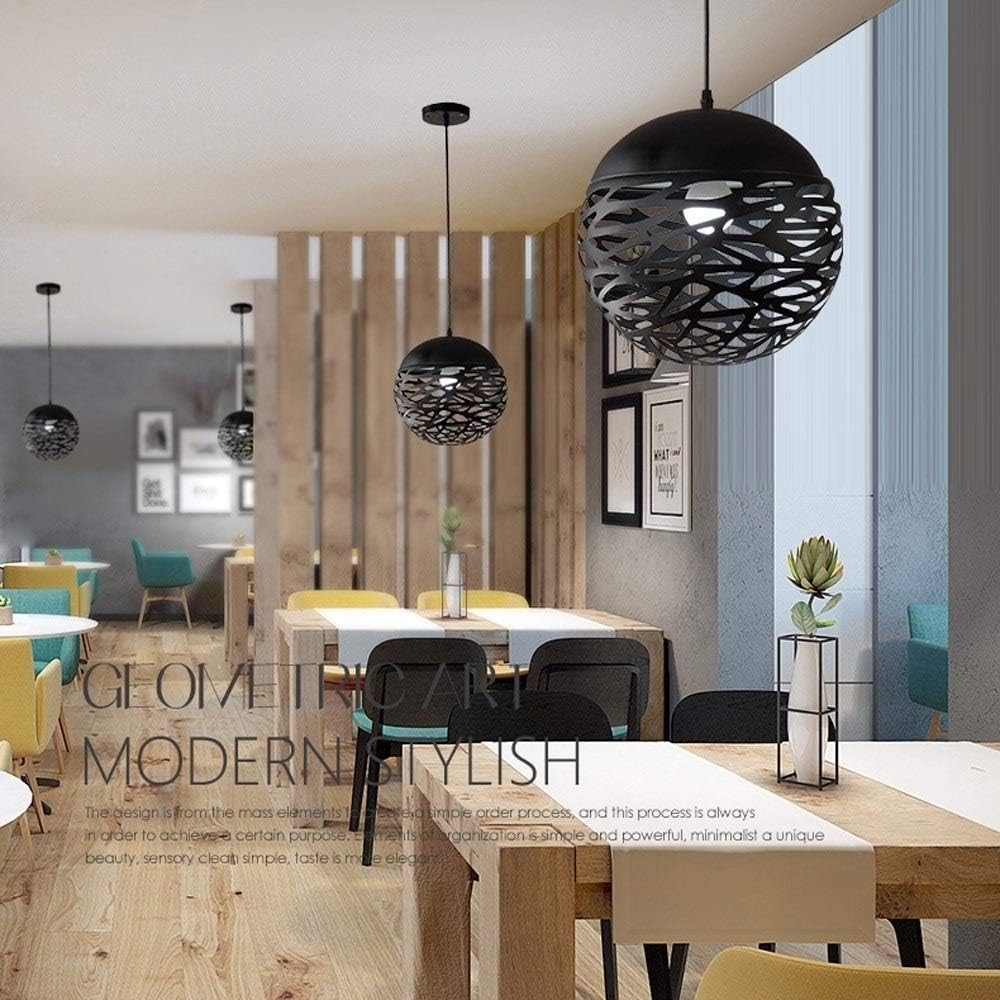 Industrial Retro Sphere Iron Metal Droplight Black Hanging Lamps for Bedrooms Kitchen Island Wire Cage Chandelier Ceiling Lamp Floodlight Adjustable Suspension Light for (Black)