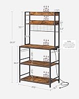 Vista 20 de VASAGLE Hutch - Estante para panaderos con toma de corriente, soporte para microondas de 14 ganchos, barra de café ajustable con panel de alambre