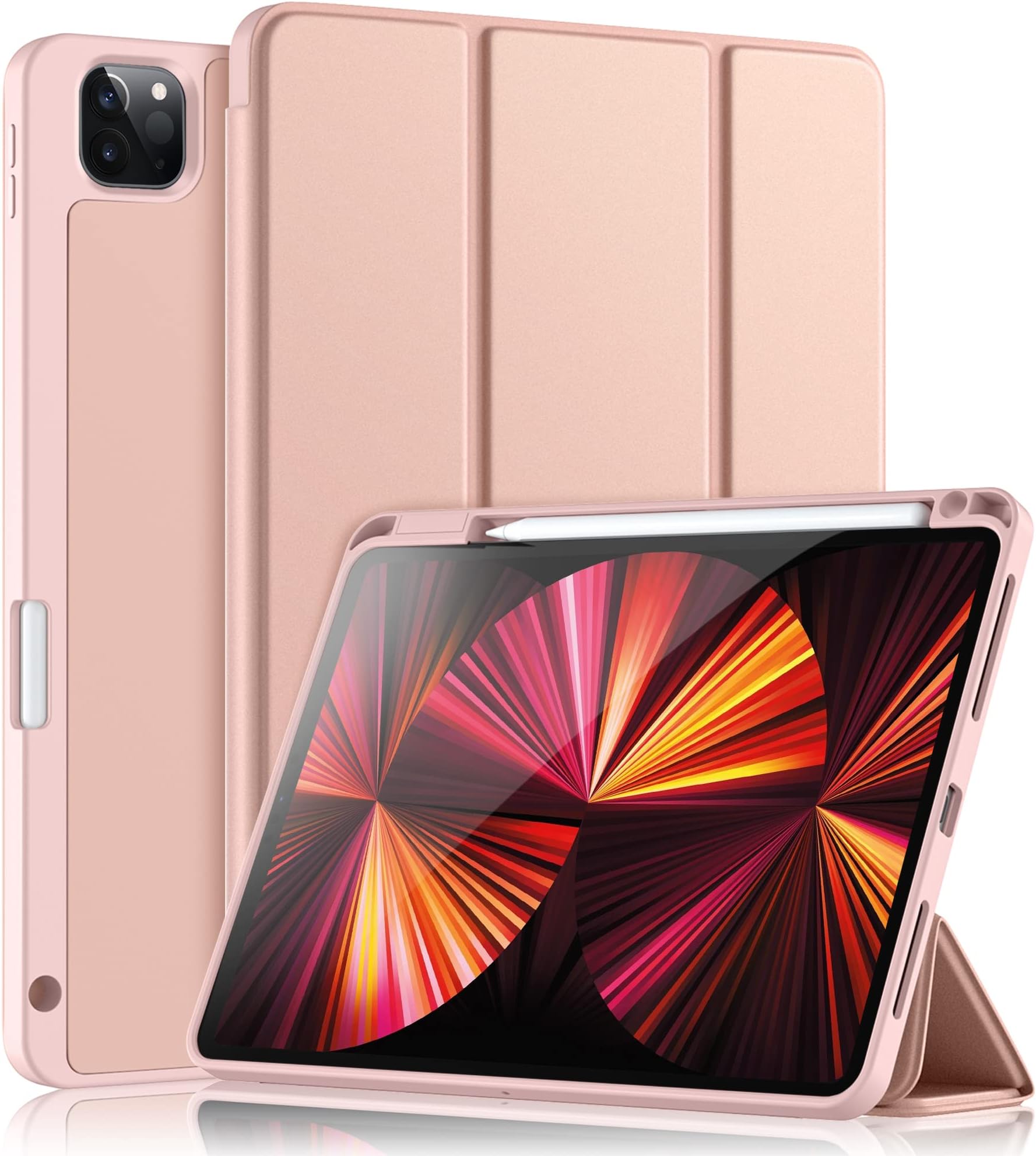 Wenlaty Compatible with iPad Pro 11 Inch Case 4th/3rd/2nd Generation with Pencil Holder, for iPad 11 Pro Case 2022/2021/2020, Slim Protective Cover with Soft TPU Back, Auto Wake/Sleep, Rose Pink