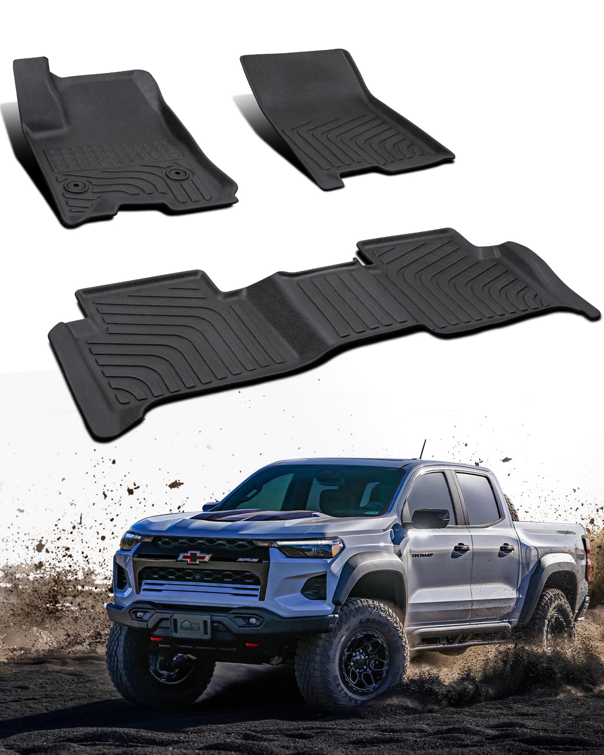 DiffCar® Floor Mats for Chevy Chevrolet Colorado GMC Canyon 2023 2024, Custom Fit All-Weather TPE Truck Liners Car Accessories, Front Rear 3-Piece Set for Colorado Canyon Crew Cab Interior Protection
