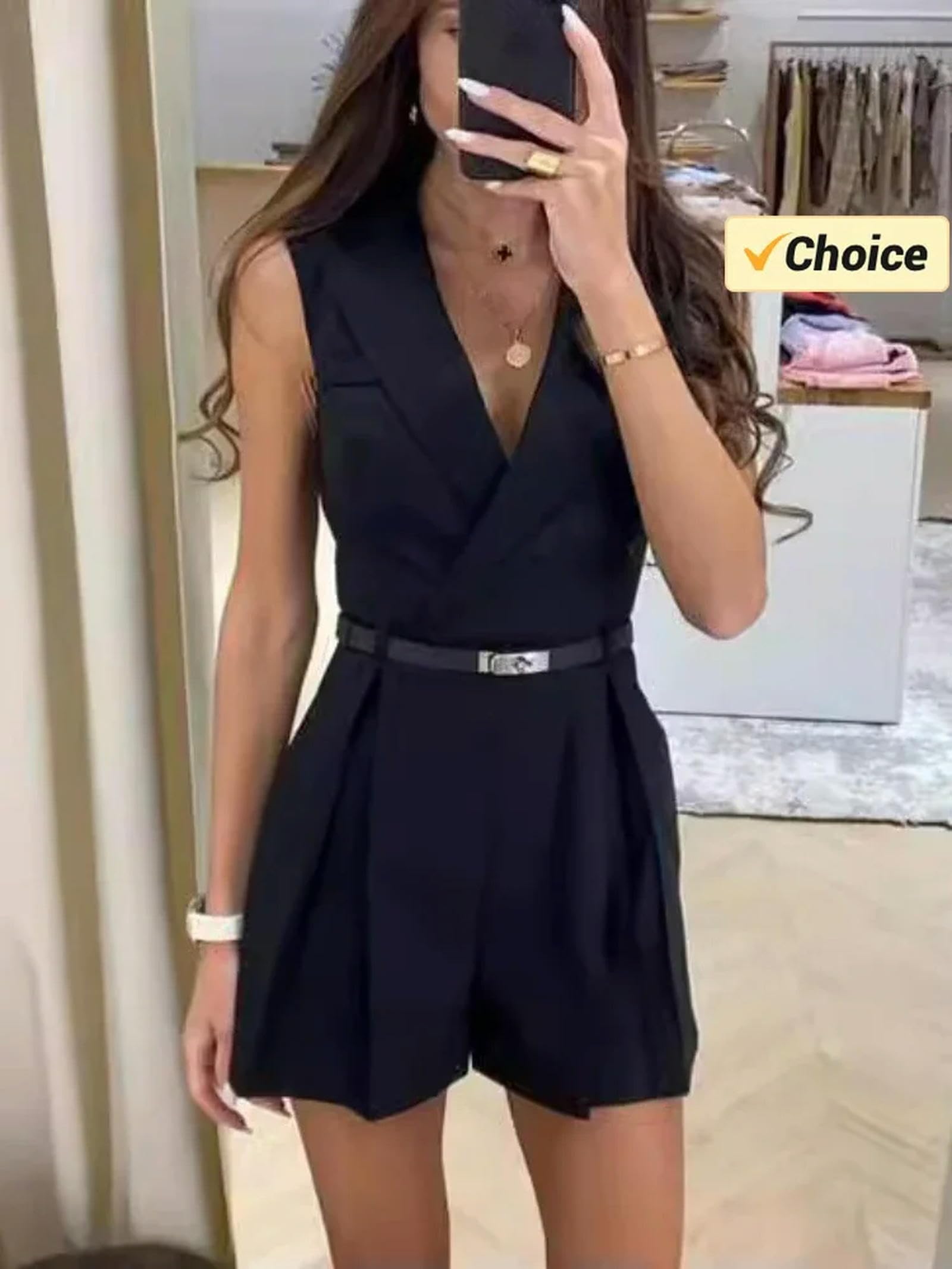 Mono de Traje de Solapa para Mujer de Moda de Verano OL Pantalones Cortos de Estilo de Oficina para Mujer para desplazamientos Profesionales Mono Formal-Albaricoque-M