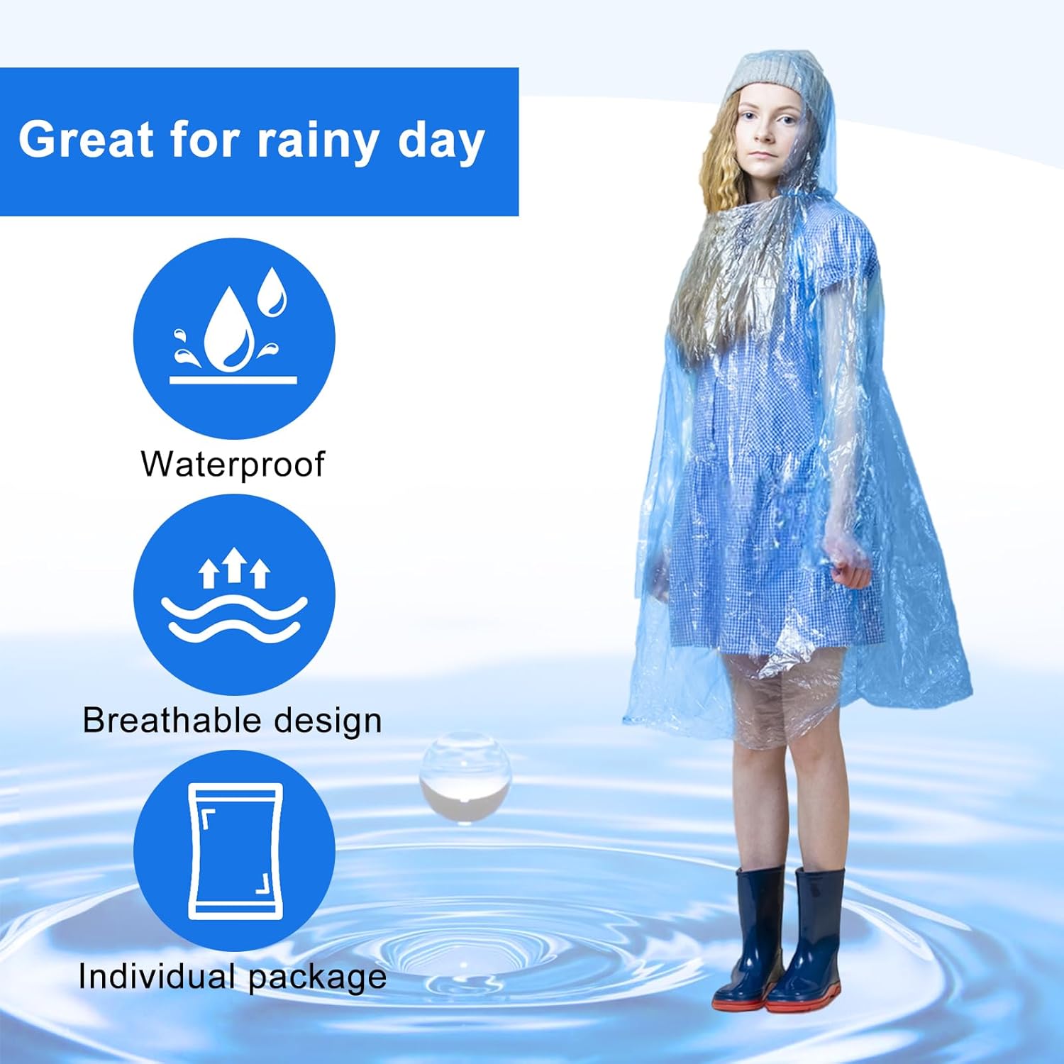 twoworld 90 Pcs Disposable Rain Ponchos for Women Bulk,Emergency Ponchos Rain Adult for Men Women Kids Travelling Camping Hiking - Image 2