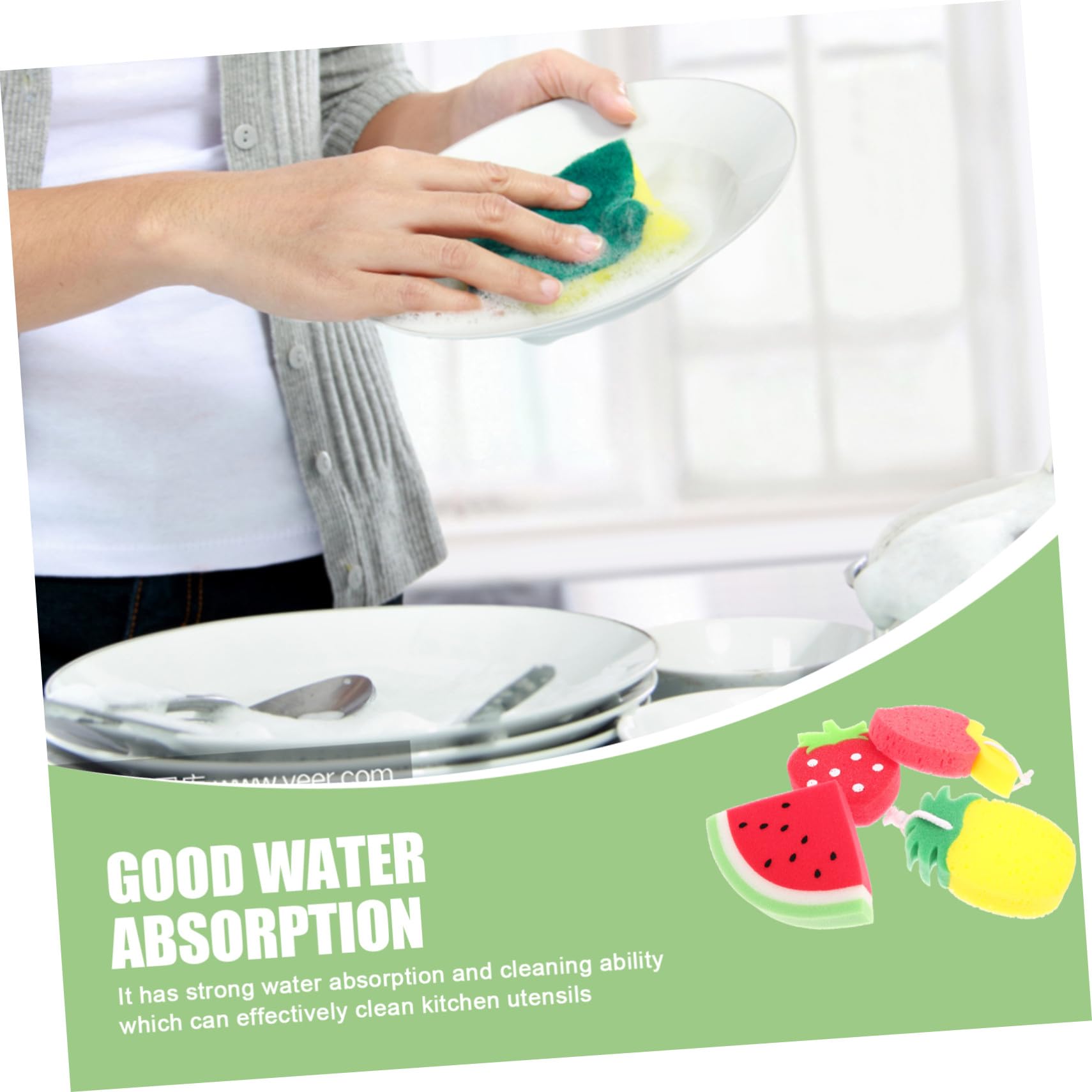 Yardenfun Éponge Cuisine de Fruit 4 Pièces, Résistante et Absorbante, Matériau Éponge Épaisse, pour Nettoyage Doux et Usage Confortable Style Aléatoire