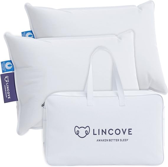 Lincove Canadian Down Feather Travel Pillow - Plush Luxury Pillows to Support Head, Neck, While Sleeping on Airplanes, Cars, Camping, Hotels & Home, 12x16 - 2 Pack
