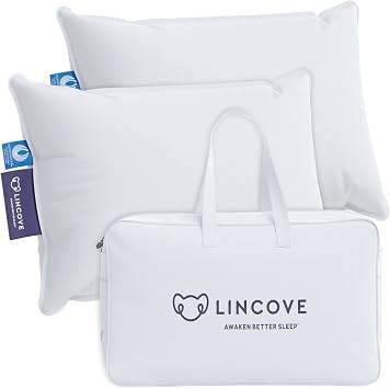 Lincove Canadian Down Feather Travel Pillow - Plush Luxury Pillows to Support Head, Neck, While Sleeping on Airplanes, Cars, Camping, Hotels & Home, 12x16 - 2 Pack