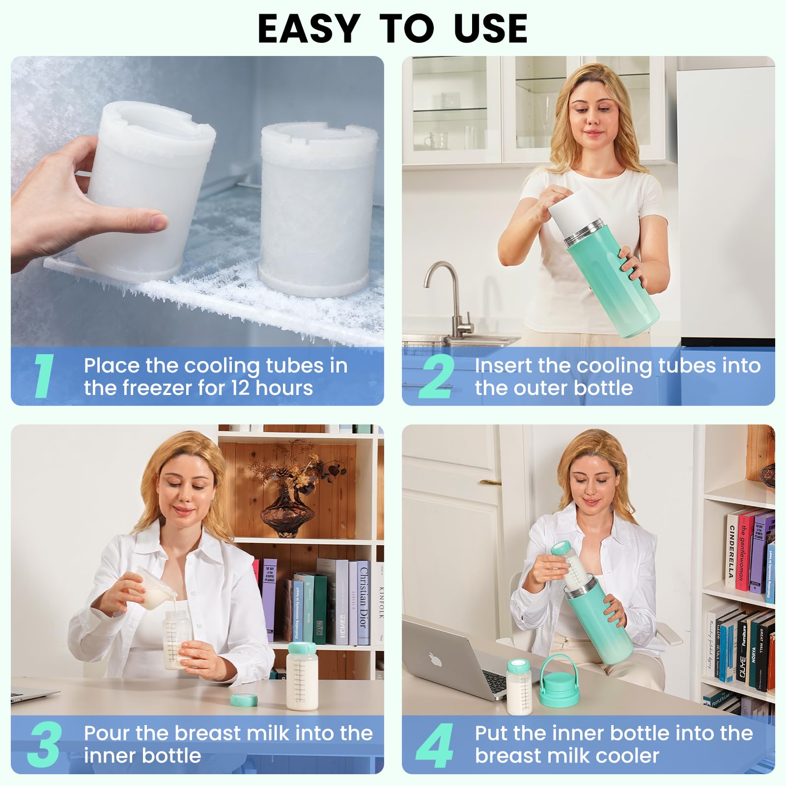Refroidisseur de lait maternel portable de 650 ml pour le travail et les voyages, refroidisseur de lait maternel avec refroidissement total à 360° pendant 24 heures et double biberon étanche