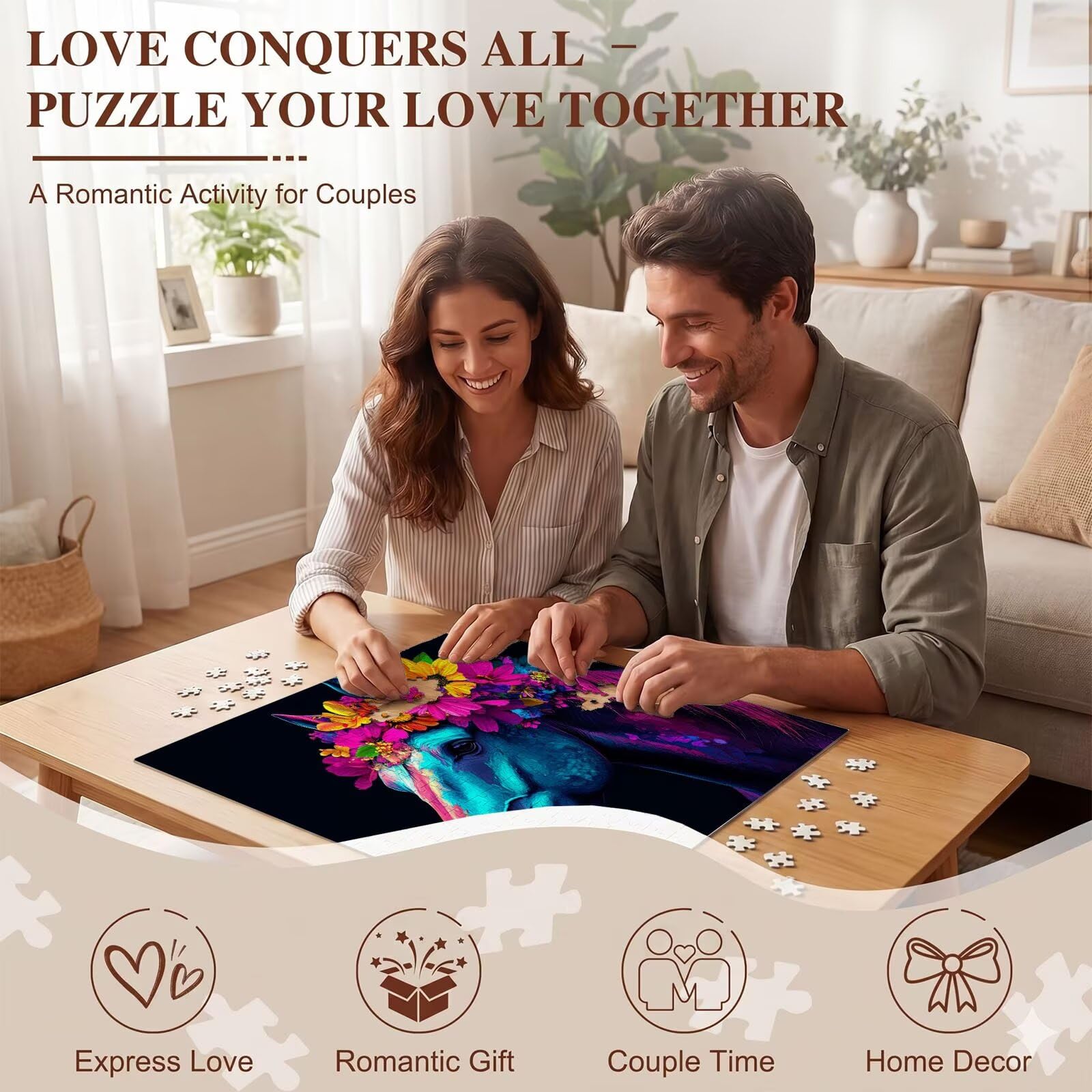 cavallo fiore-2 Puzzle 4000 Pezzi per Adulti, Puzzle in Legno - Collezione Classica con Poster Incluso - Sfida di Concentrazione e Passatempo Antistress, Gioco per Famiglia, 141 x 87 cm f0-659