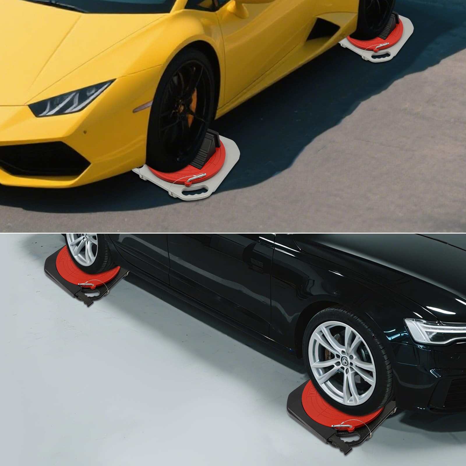 Lot de 2 plateaux rotatifs d'alignement des roues pouvant pivoter à 360 °, chaque capacité de 3 t - Plaques rotatives antidérapantes avec blocs de transition et tampons de pression pour outils