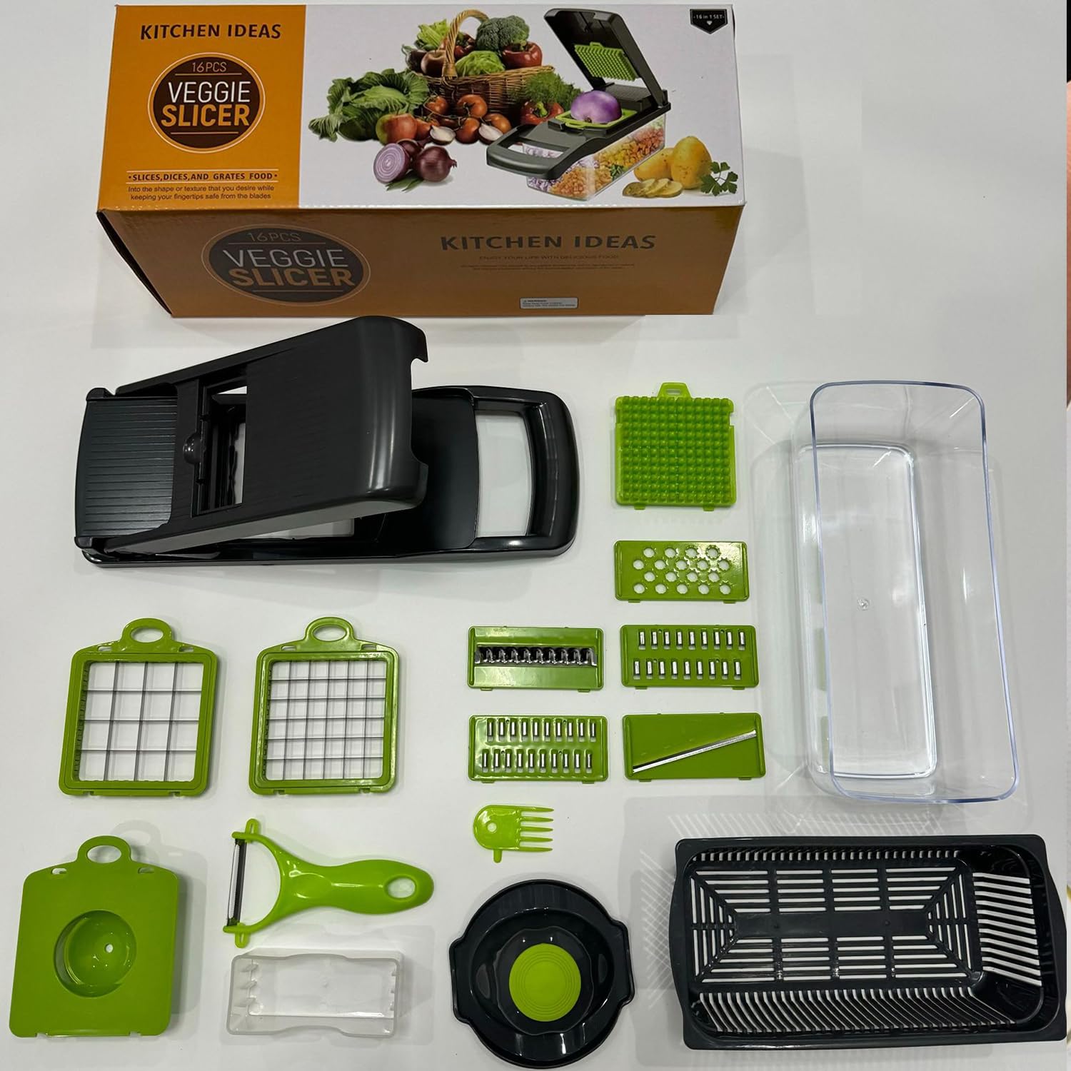 Picador de verduras, cortador de mandolina, utensilio de cocina multifuncional 16 en 1 para cortar, rebanar, picar y rallar verduras y queso
