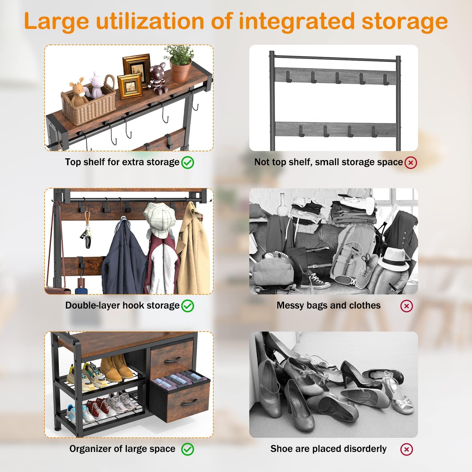 Garderobenständer, Flurgarderobe mit Schuhbank, Garderobe, Schuhaufbewahrung, 2 Schubladen, 17 Haken, Industrie-Design Garderobe mit Sitzbank für Flur, Wohnzimmer 30 x 80 x 180 cm