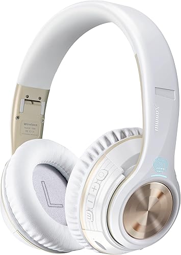 Riwbox Auriculares Bluetooth TX8, auriculares sobre la oreja, estéreo de alta fidelidad, con control táctil y micrófono, orejeras suaves,