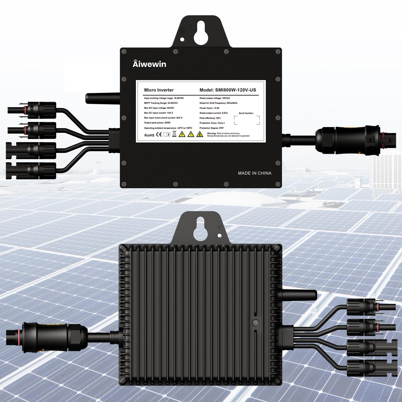 Photo 1 of Solar Grid Tie Micro Inverter 800W, SMI800W 120V AC Grid-Tied Output with WiFi Smart App Tracking, 96% Efficiency Pure Sine Wave Inverter for Family Residence, Home & Small Business Energy Saving
