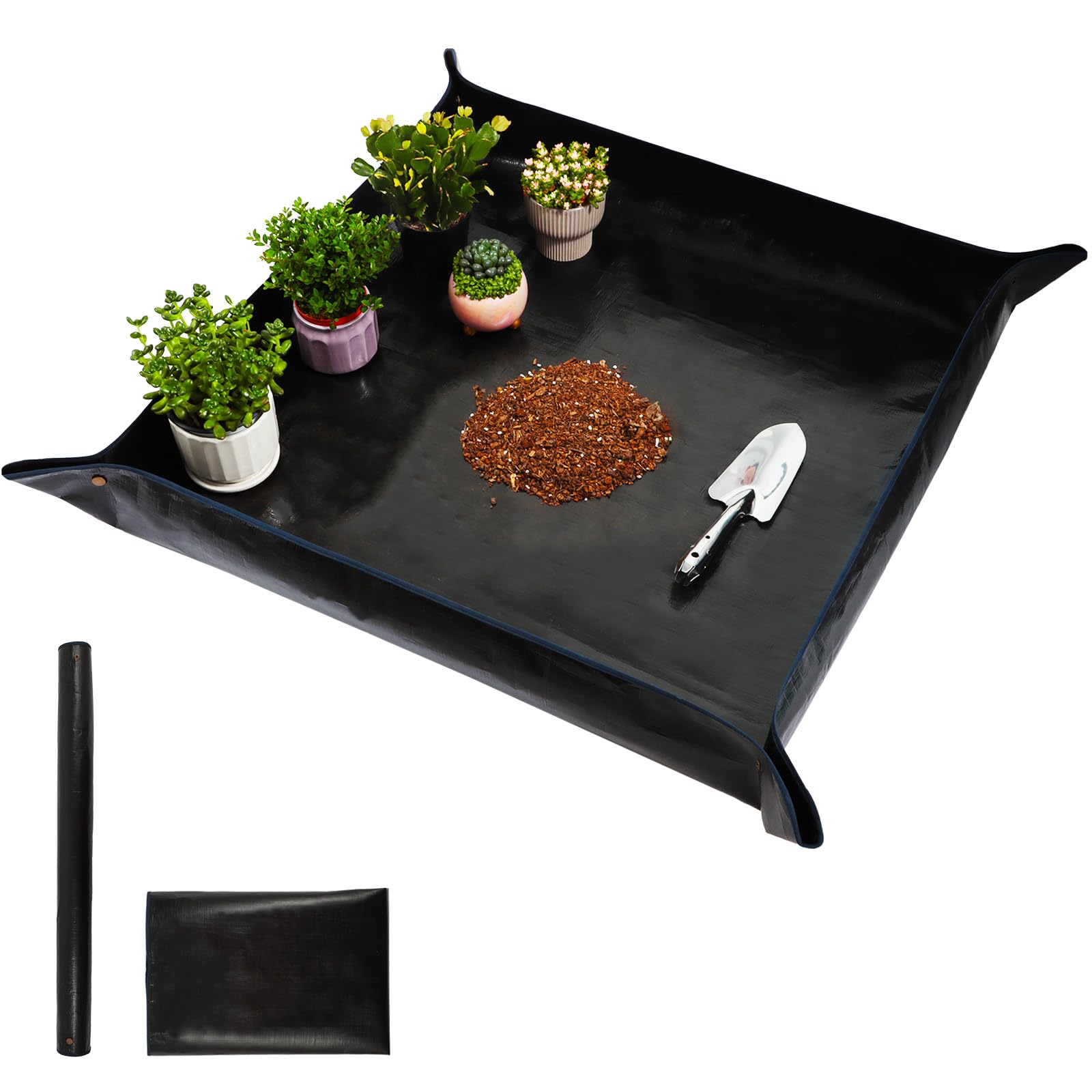 Wasserdichte Umtopfmatte Für Pflanzen – 100x100 Cm, Schwarz, Mit Griffen – Ideal Für Drinnen & Draußen
