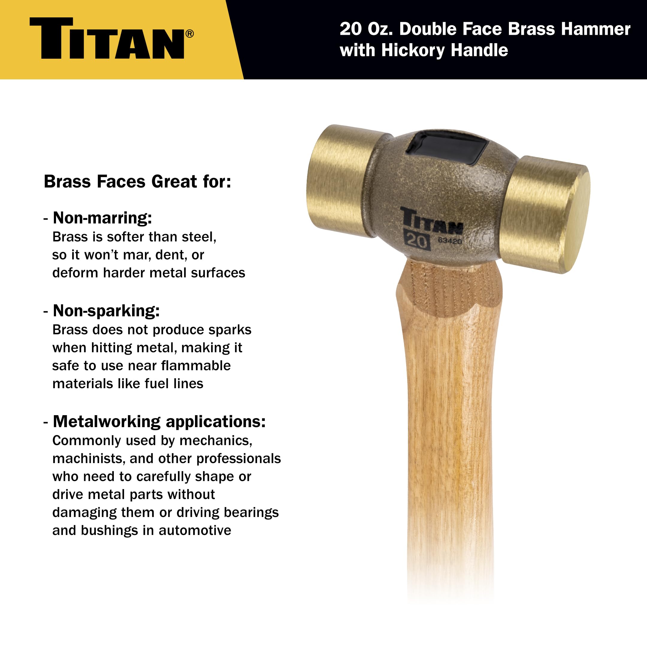 Titan 63420 - Martello a doppia faccia in ottone con manico in noce americano, 567 gr