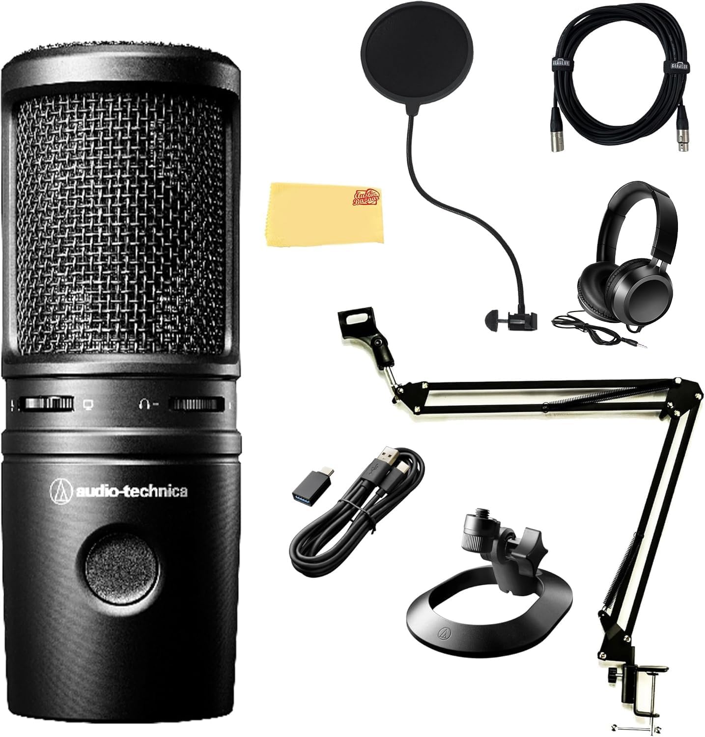 Audio Technica AT2020 Condenser Studio Microphone Bundle with Pop Filter and XLR Cable