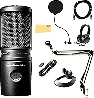 Vista 14 de Audio-Technica AT4040 juego de micrófono condensador cardioide con trípode de brazo articulado, filtro Pop, cable XLR y paño de pulido Austin Bazaar