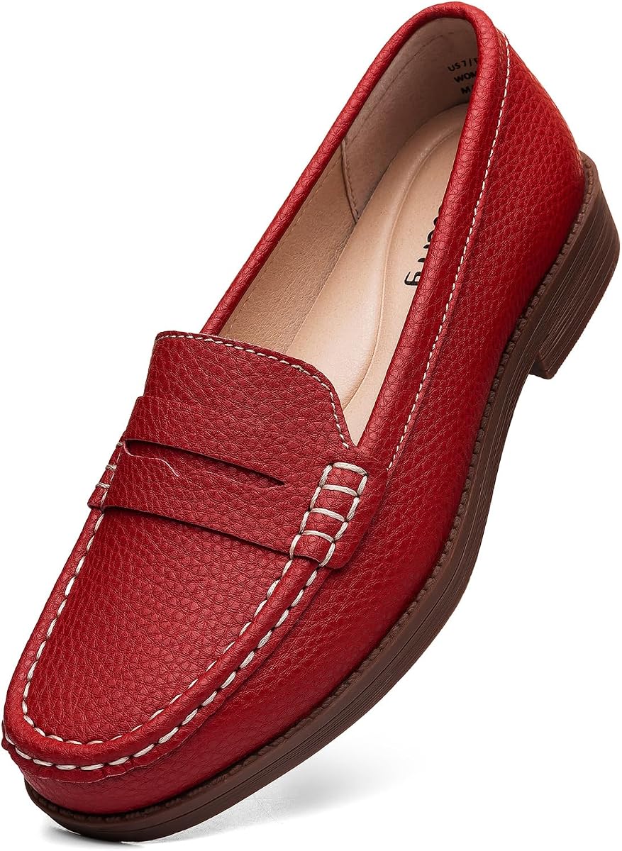 Women's Comfortable Leather Penny Loafers Slip On Business Casual Dress Shoes Lightweight Office Work Flats Everyday Walking Shoes for Women