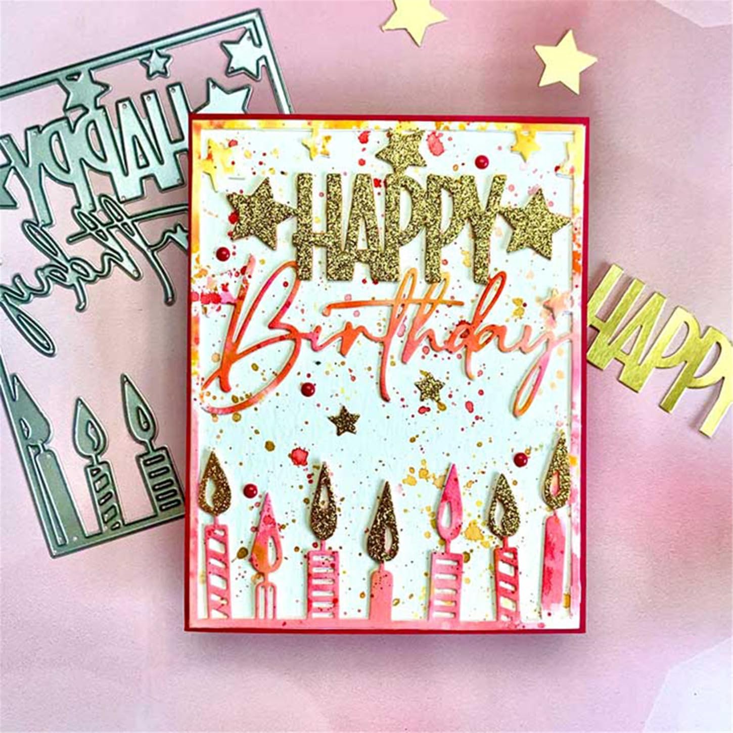Cutting Dies 3D Background Frame Metal Stencils Scrapbooking Tools DIY Craft Carbon Steel Embossing Template for Paper Card Making Album Arts Supplies (Frame F-Happy Birthday 11.1x14.3cm)